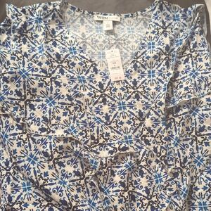 White House Black Market Blue and Black Patterned Blouse